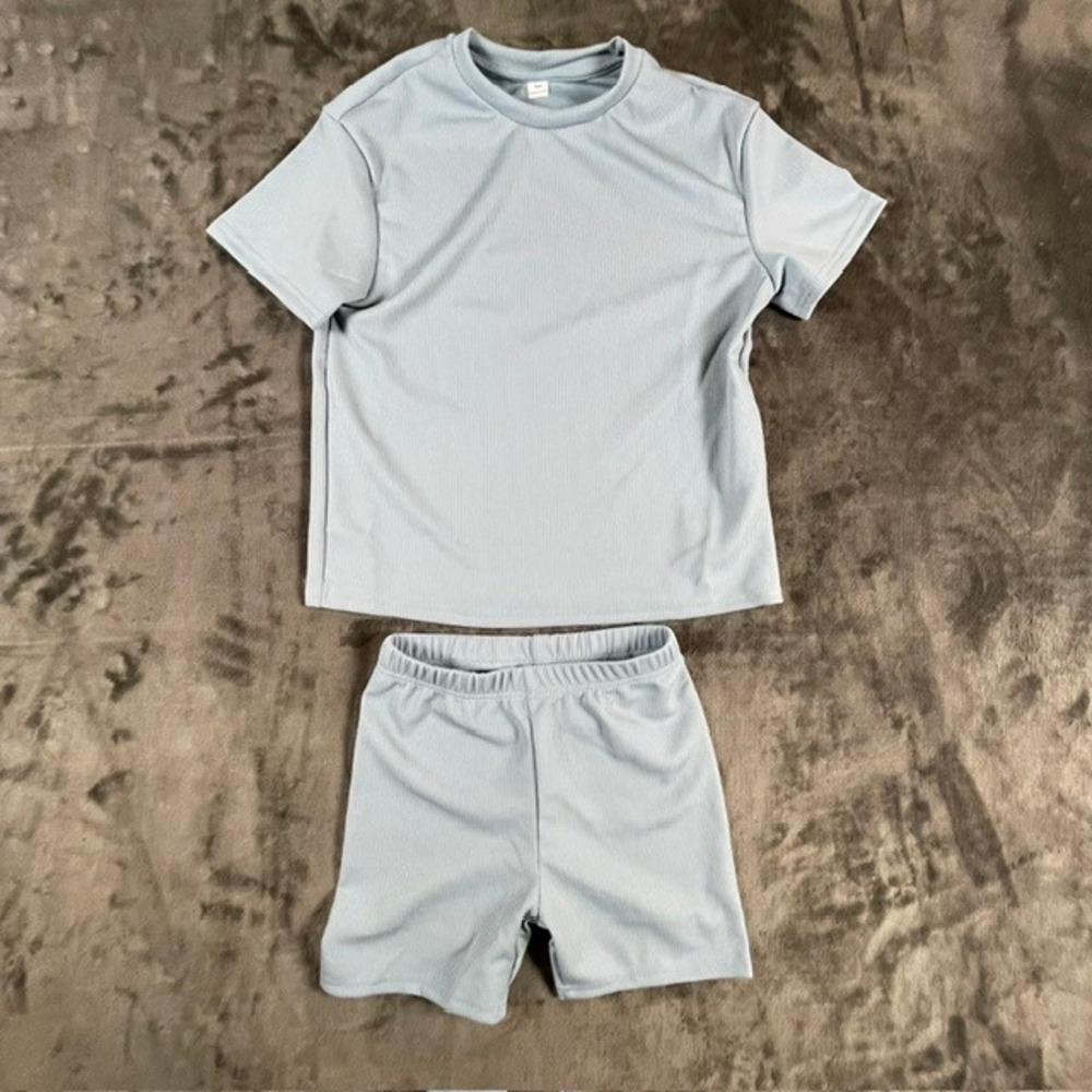 Tween Girls Light Blue Ribbed T-Shirt and Shorts 2 Piece Co-ord Set Size 10Y